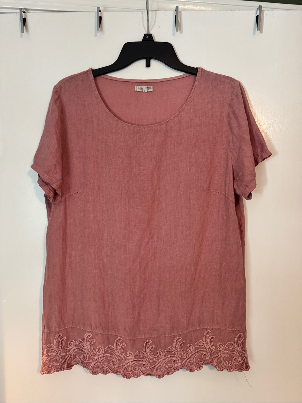 Lina Tomei 100% Linen Pink Short Sleeve Top Size L